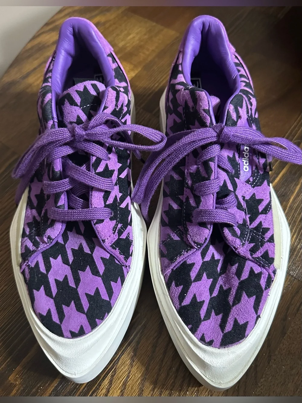 adidas Hypersleek Purple and Black Houndstooth Platform Sneakers